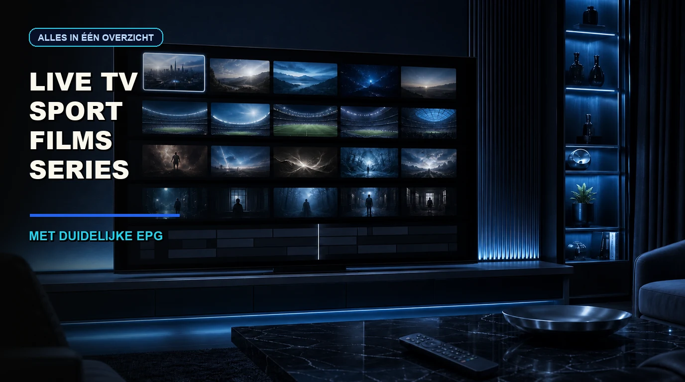 IPTV totaal met live tv sport films series en EPG in één overzicht